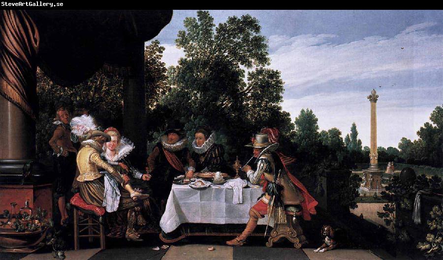 Esaias Van de Velde Merry company banqueting on a terrace